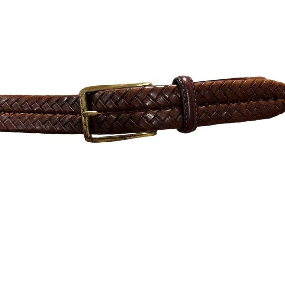 Lands’ End leather belt braided brass buckle brown Size 38/95 for 35/36” waist - Picture 1 of 6